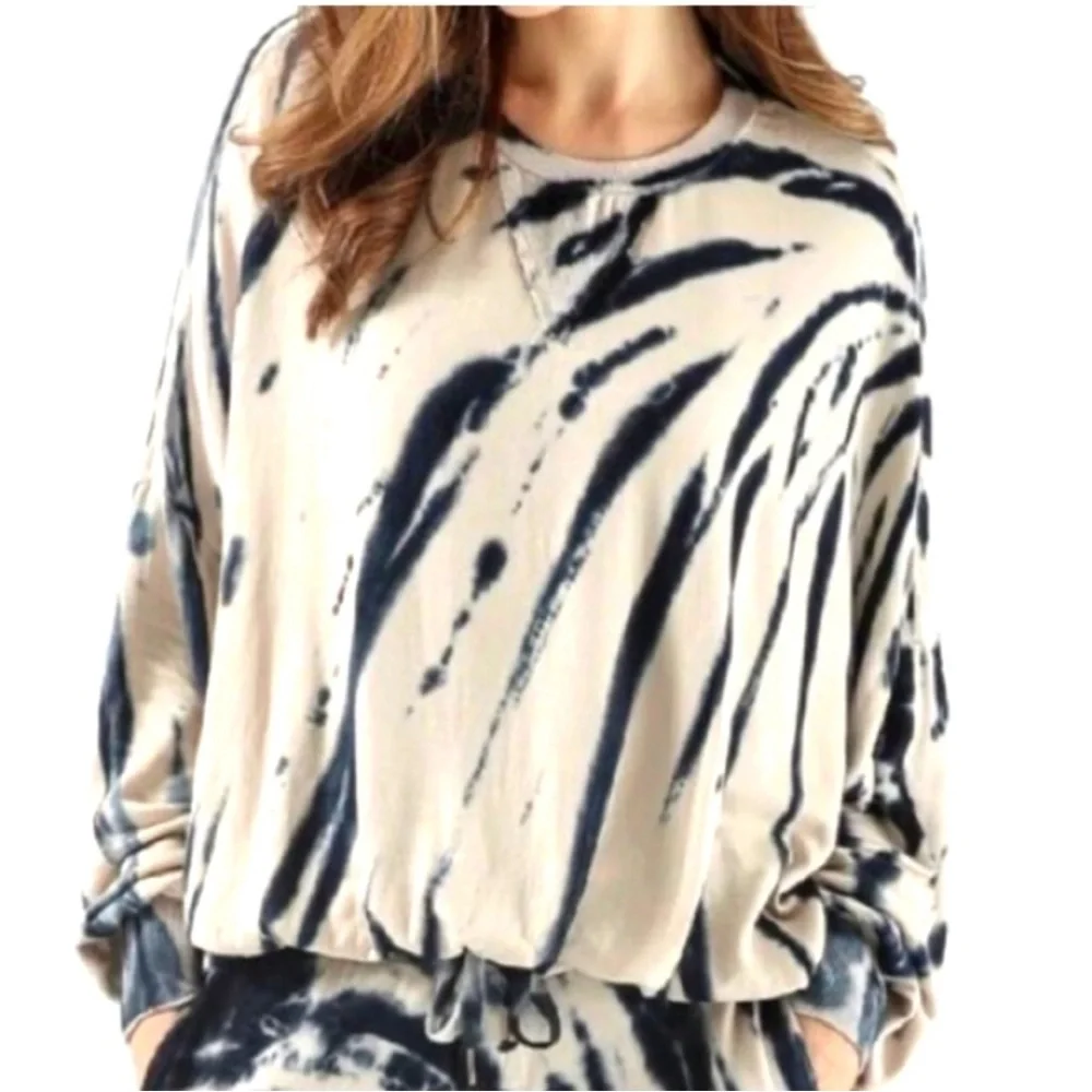 YOUNG FABULOUS & Broke JULIETTE TIE DYE OVERSIZED SWEATSHIRT SZ M BLUE SAFARI - Picture 1 of 11